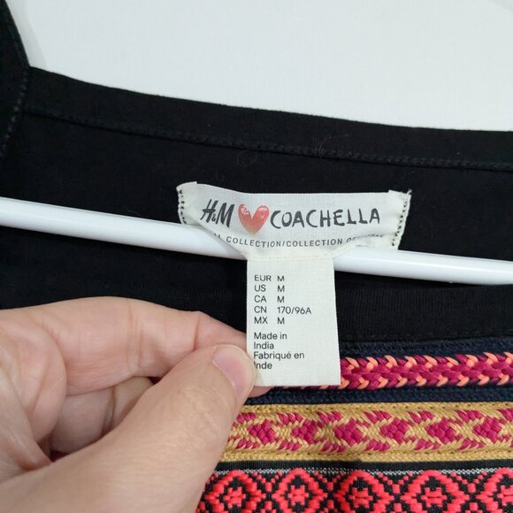 H&M Coachella Beaded Crop Tank Black Pink Blue Size Medium - Picture 2 of 3